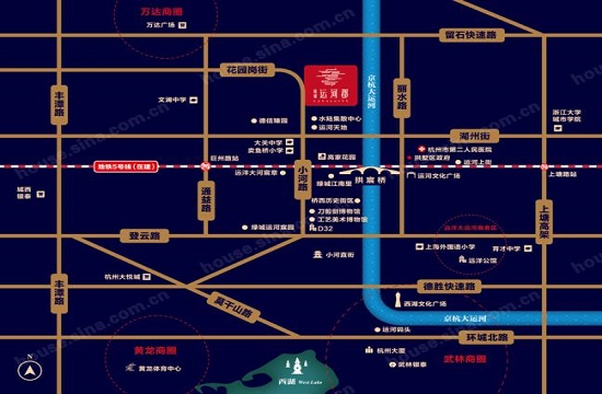 杭州绿城运河郡商铺交通图-小柯网