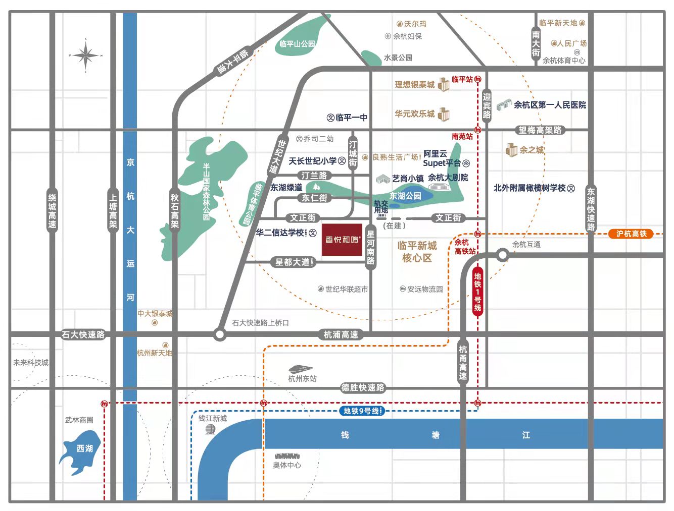 临平香悦和鸣府交通图-小柯网