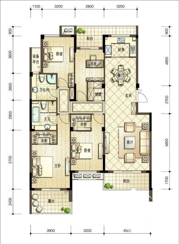 坤和.西溪里户型,熙园5号楼 4室2厅2卫