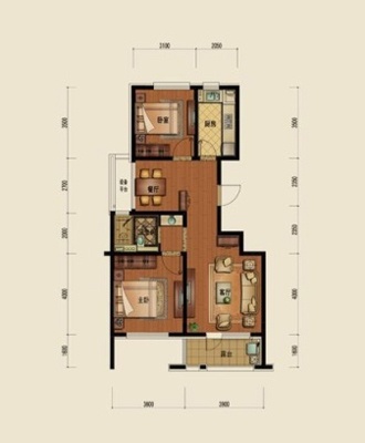 朗诗.田园绿郡户型,A4户型 2室2厅1卫1厨