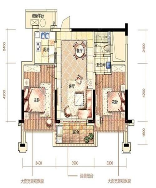 雅戈尔.御西湖户型,D1户型2室2厅1卫