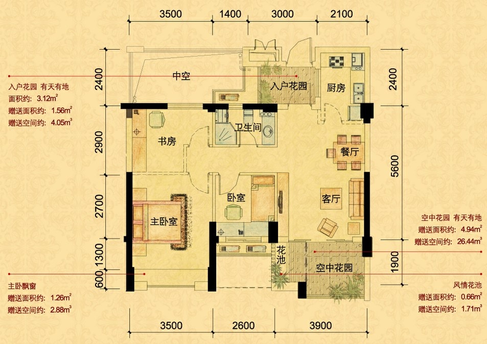 东海柠檬郡户型,A2户型 3室2厅1卫