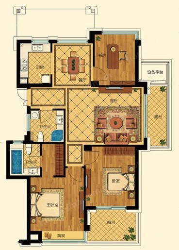 滨江.金色黎明户型,奇数层Q1户型 三室两厅两卫 