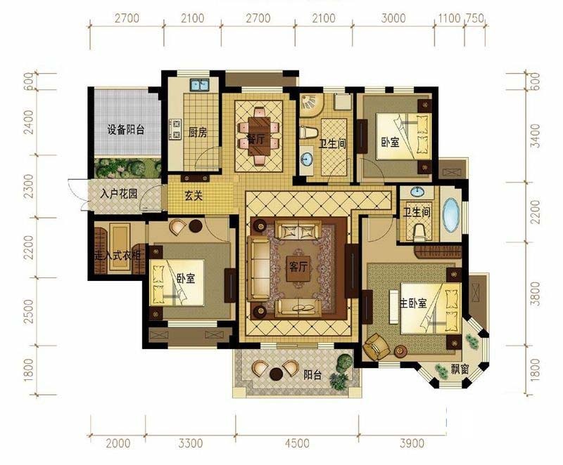 金世纪运河丽园户型,A6户型3室2厅2卫1厨