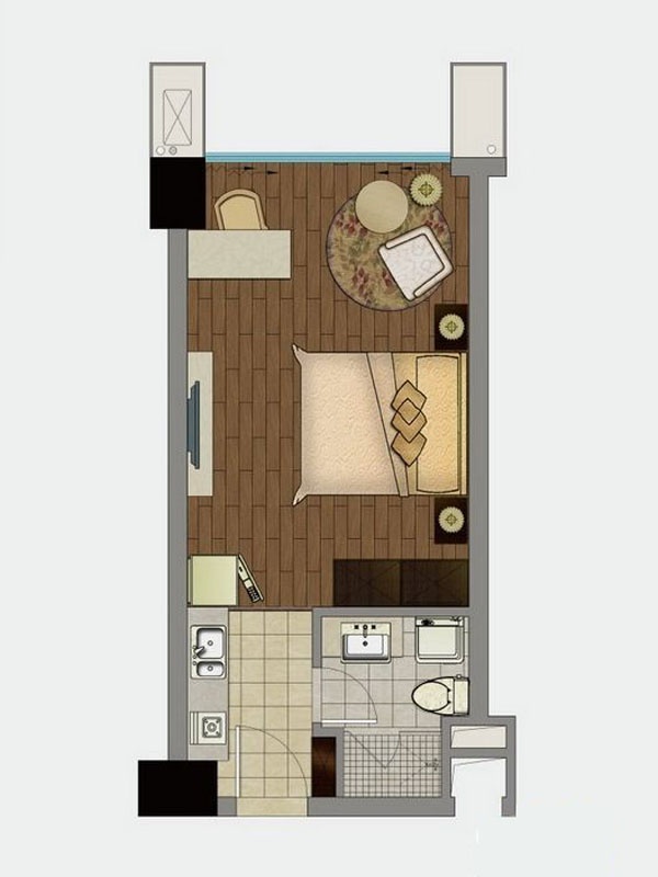 宋都.阳光国际户型,B户型1室1厅1卫1厨