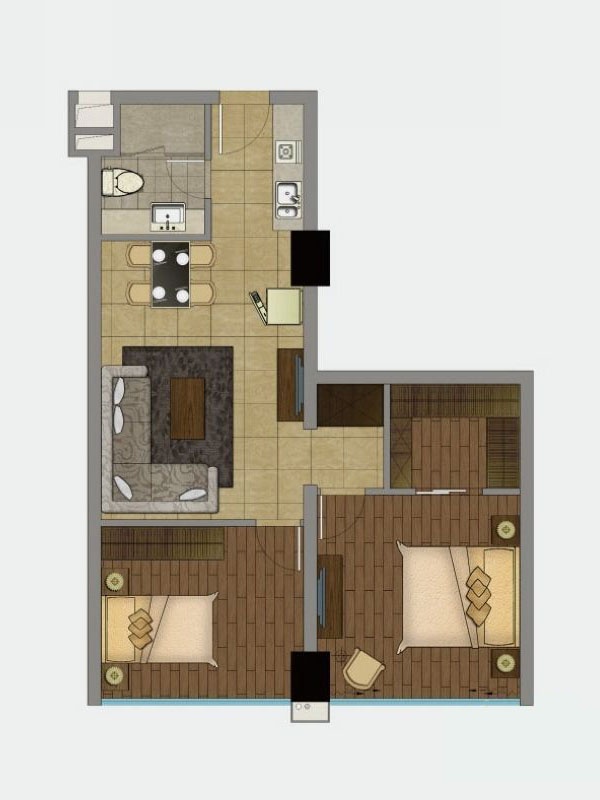 宋都.阳光国际户型,E户型2室1厅1卫1厨
