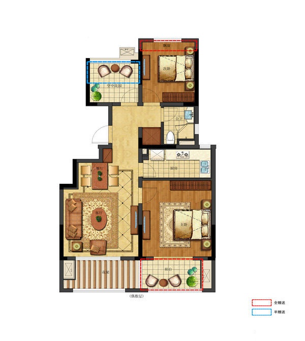 中铁.逸都户型,91方户型 2室2厅1卫1厨