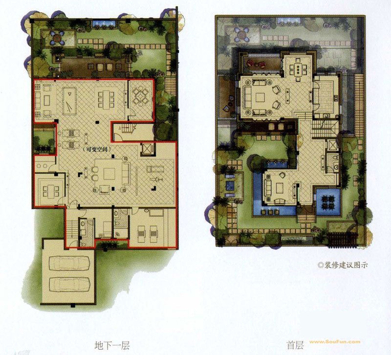 莱蒙.水榭山户型,B2户型地下层一层5室5厅7卫1厨