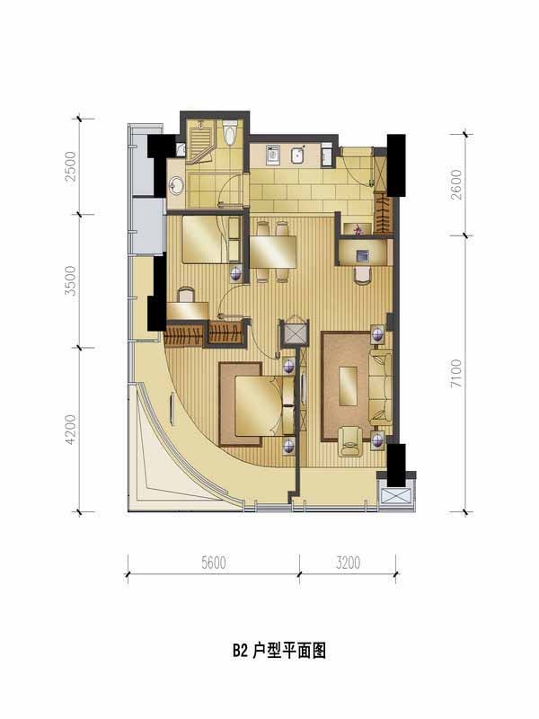 远洋杭州大运河商务区户型,远洋杭州大运河商务区擎峯B2户型2室1厅1卫1厨 