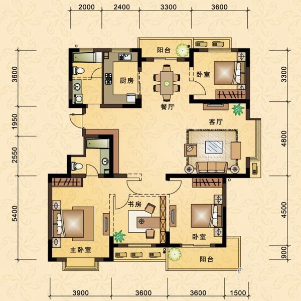 集美.岸上蓝山F3户型4室2厅2卫1厨户型图