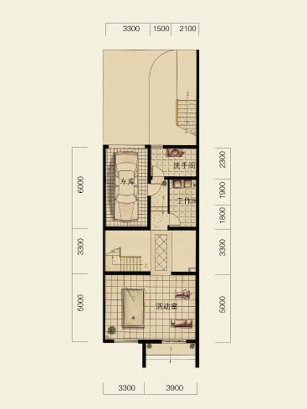 湖光山社户型,排屋TH3户型地下一层5室2厅4卫1厨