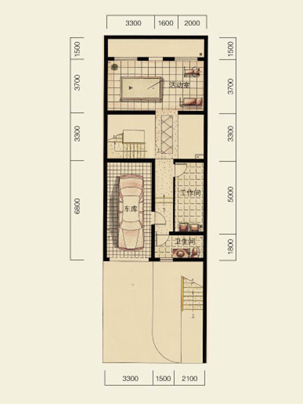 湖光山社户型,排屋TH1户型地下一层5室2厅4卫1厨