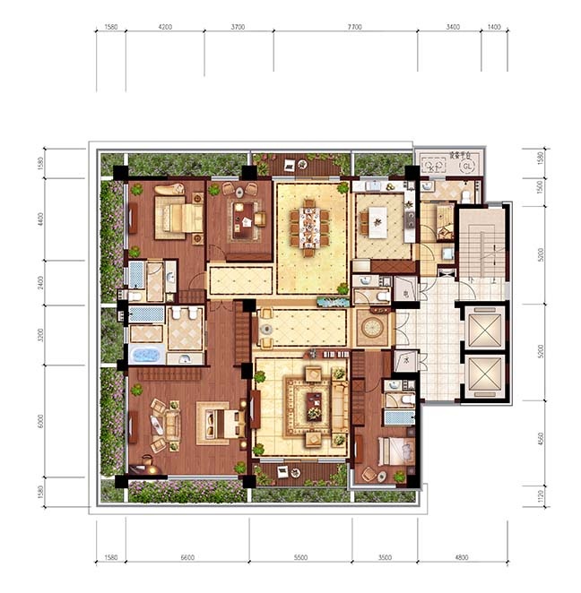 绿城.栖云户型,B1户型392方4室2厅5卫1厨