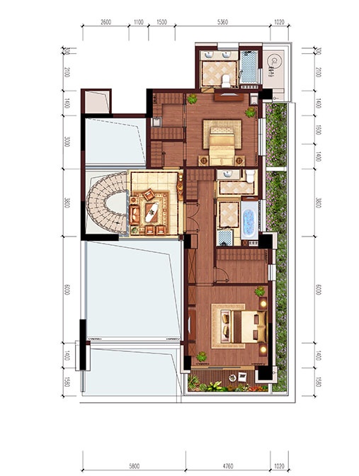 绿城.栖云户型,F户型跃层上层340.86方