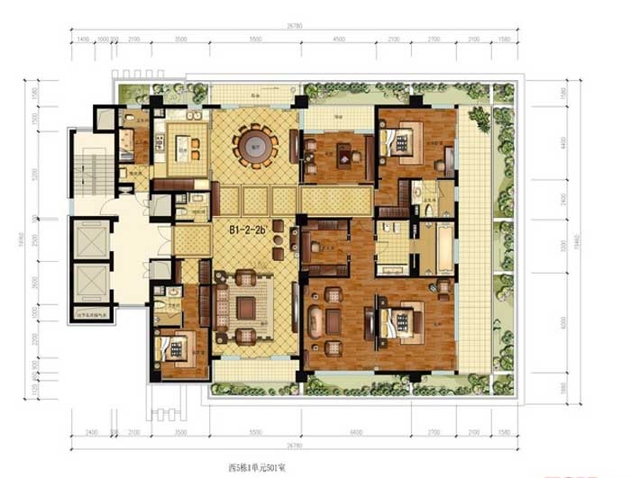 绿城.之江1号户型,西5幢1单元501室户型4室2厅3卫1厨