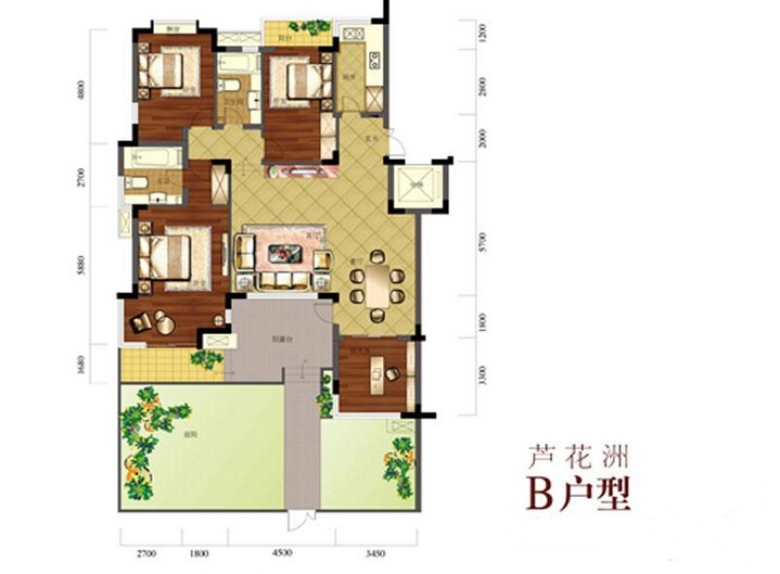 竹海水韵户型,B户型三室两厅一卫一厨