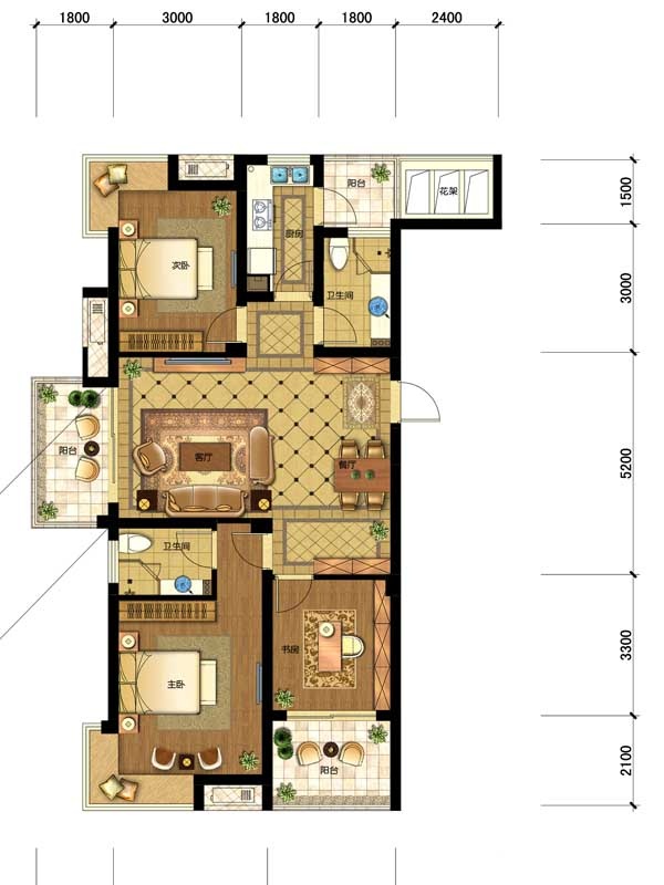 新都公园城户型,A户型3室2厅2卫1厨