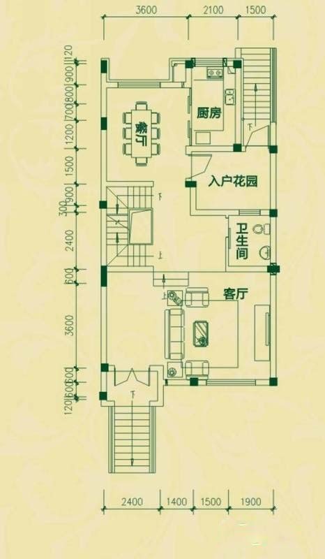 江南水乡排屋C户型3层 0室2厅1卫1厨户型图