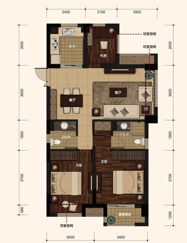 赞成赞城户型,A2户型 3房2厅2卫