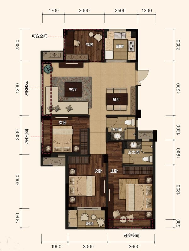 赞成赞城户型,B1户型 4房2厅2卫