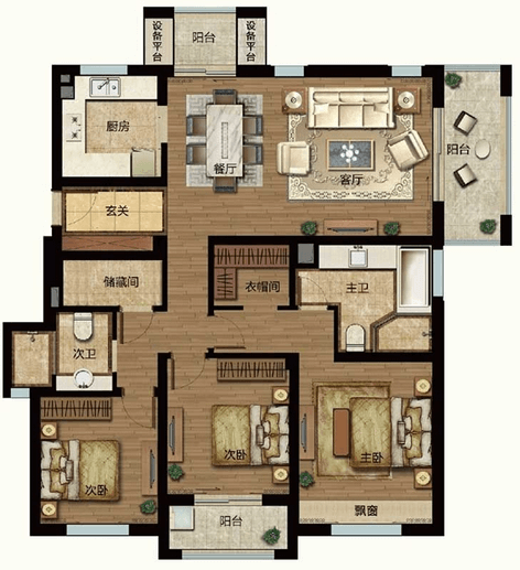 万科秋荷坊户型,A1户型3室2厅2卫138.00平米