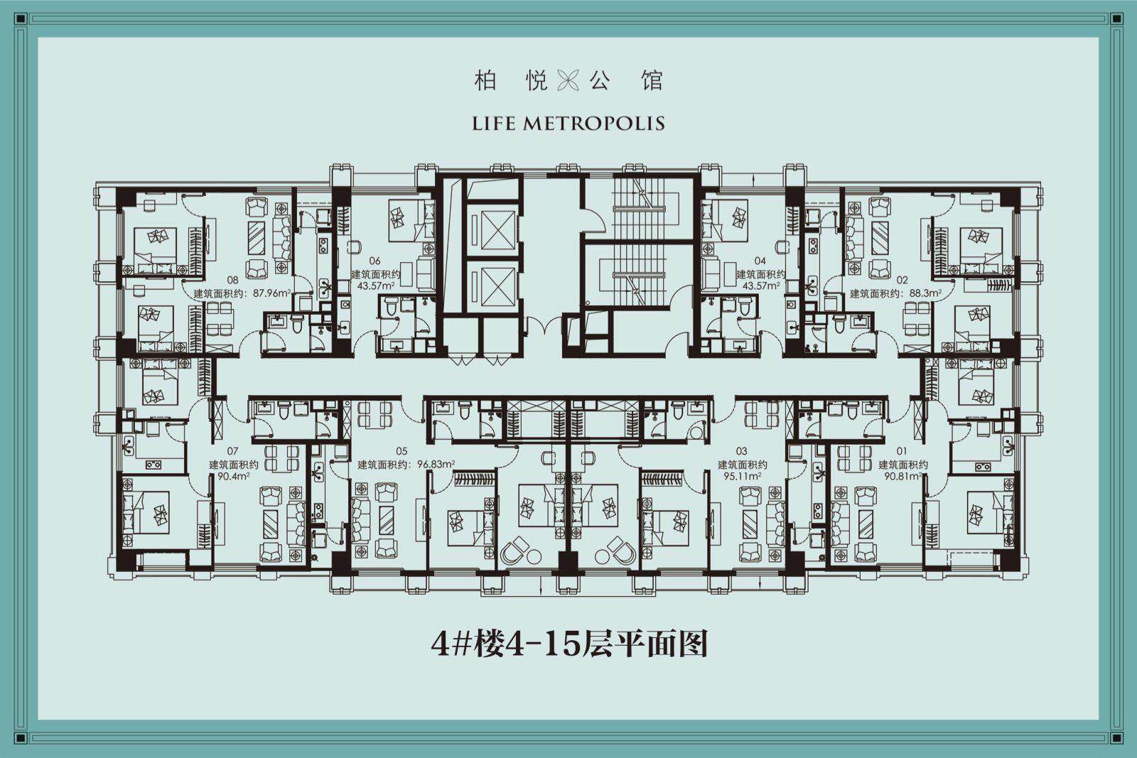 柏悦公馆户型,公寓楼层平面图