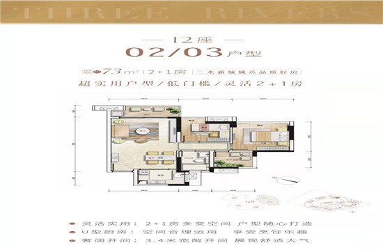 捷和广场户型,73方户型