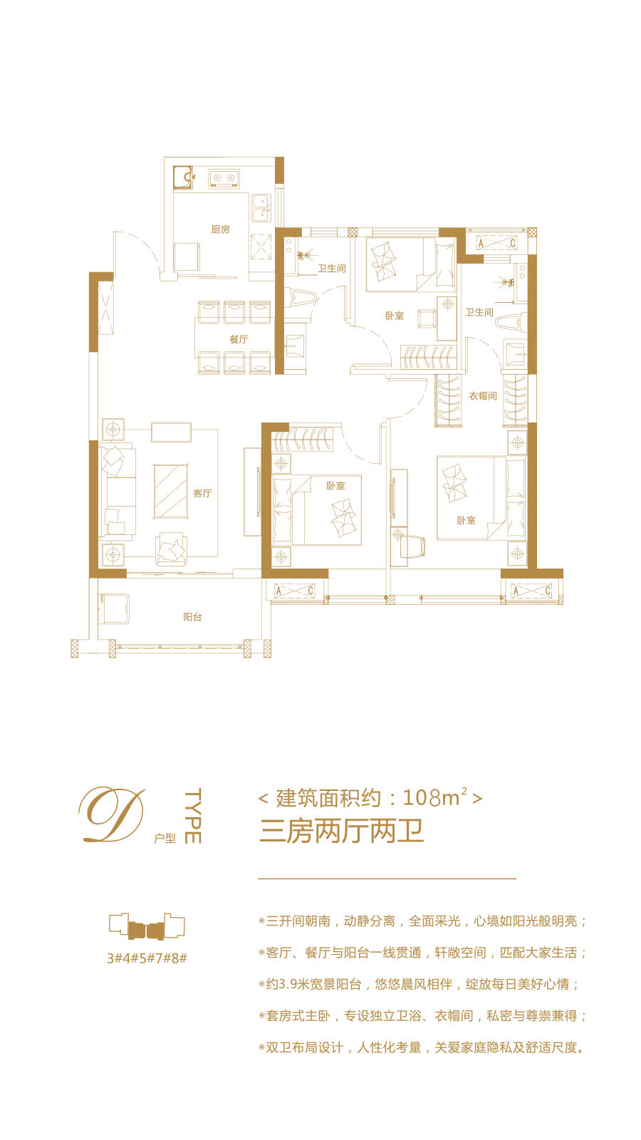 海伦堡汉江府户型,建面108平户型