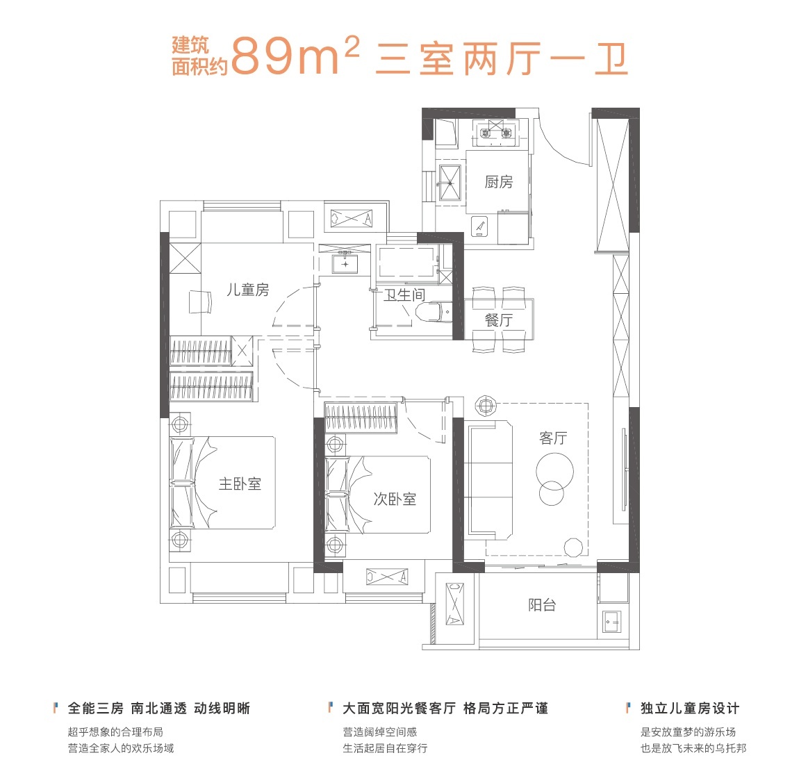 武汉城建融创甘露山文创城户型,三室两厅一卫