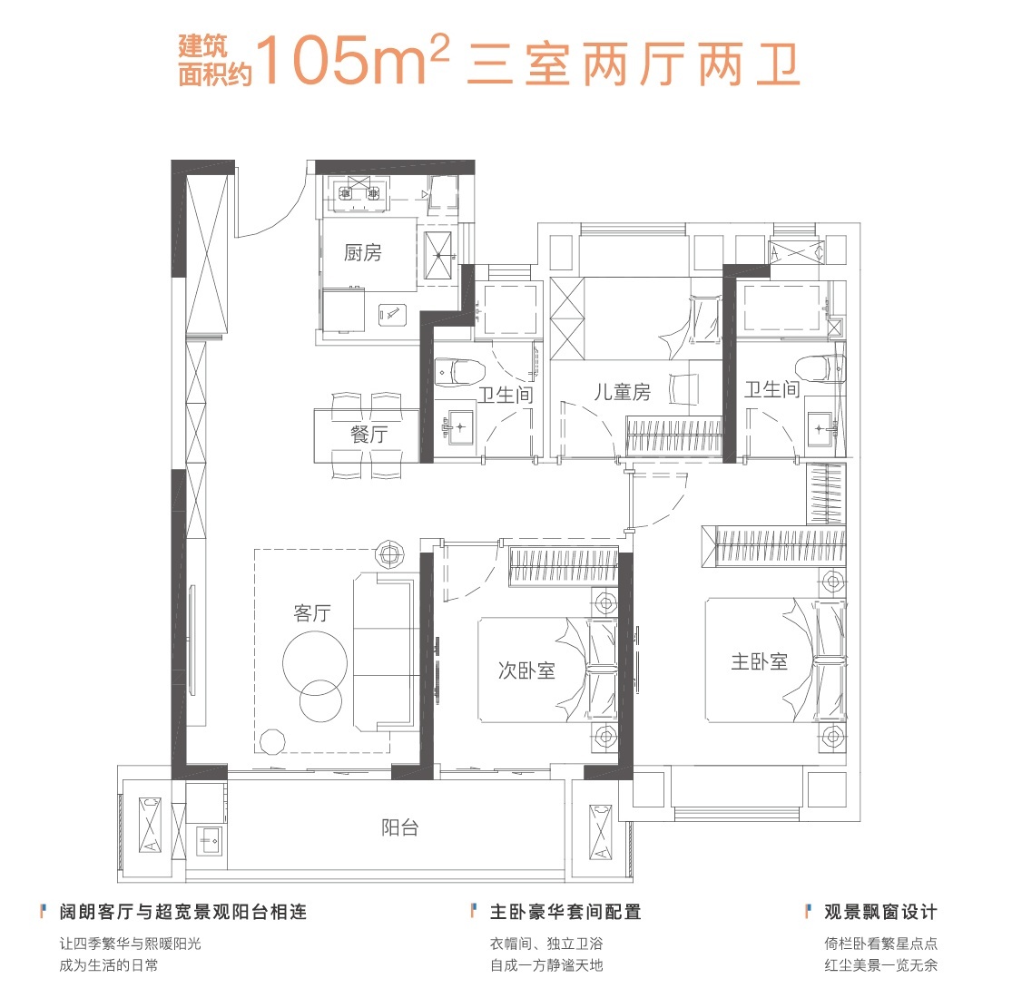 武汉城建融创甘露山文创城户型,三室两厅两卫