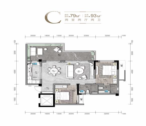 仁恒溪云居洋房C户型户型图