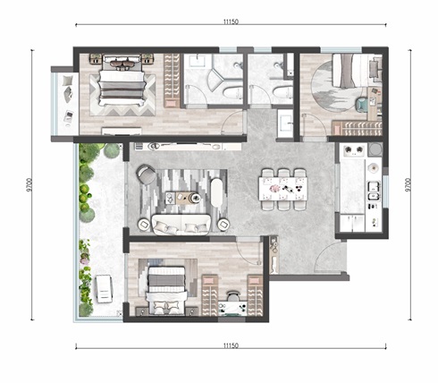 万科城森岛A户型户型图